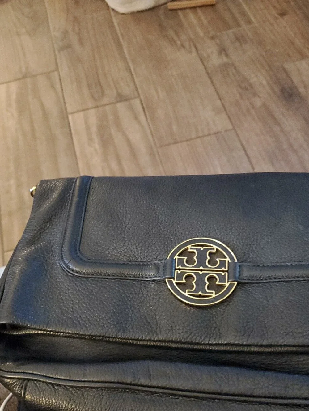 Tory Burch Black Leather Crossbody with Gold Logo Medallion